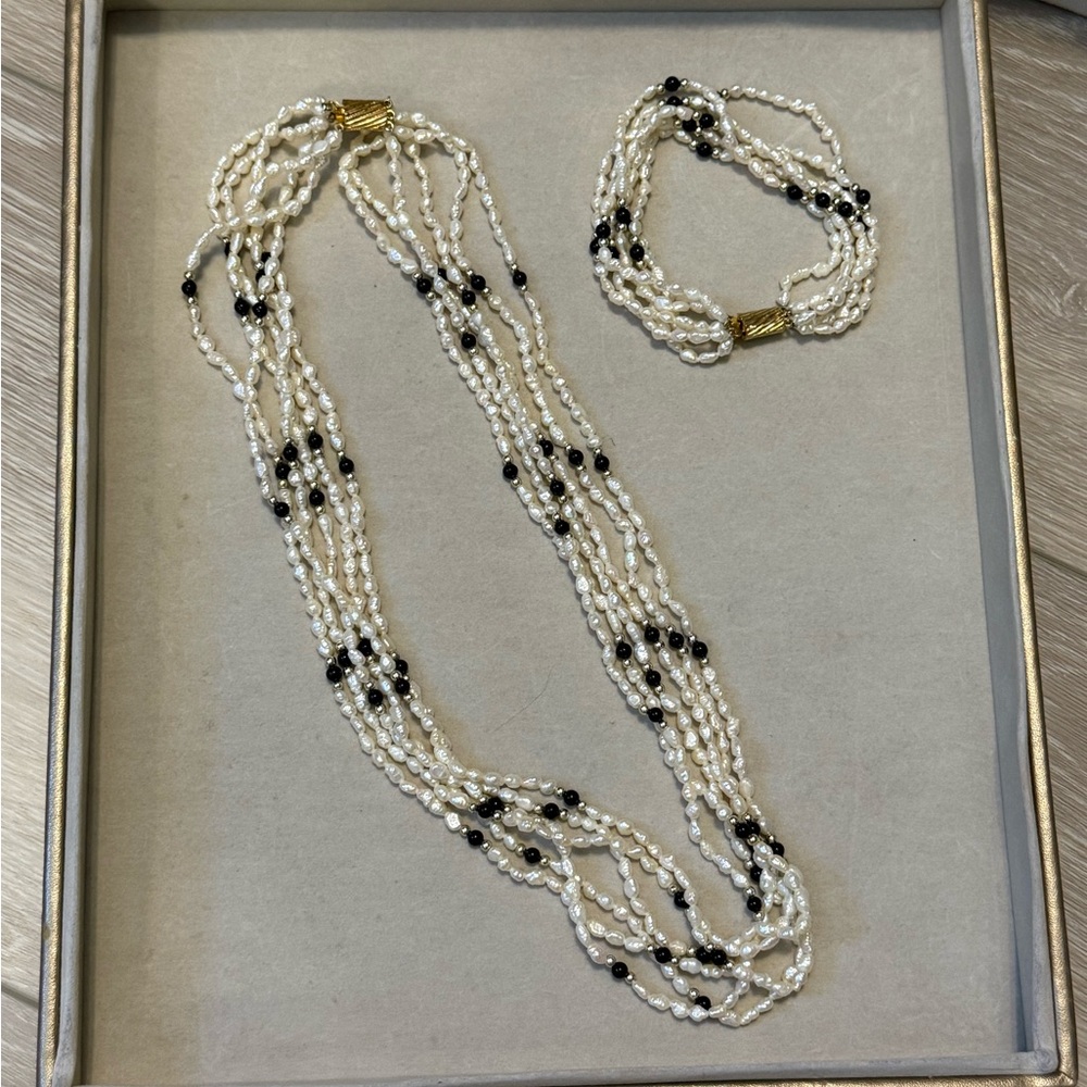 Vintage Multi-strand Freshwater Pearl Necklace & Bracelet Set